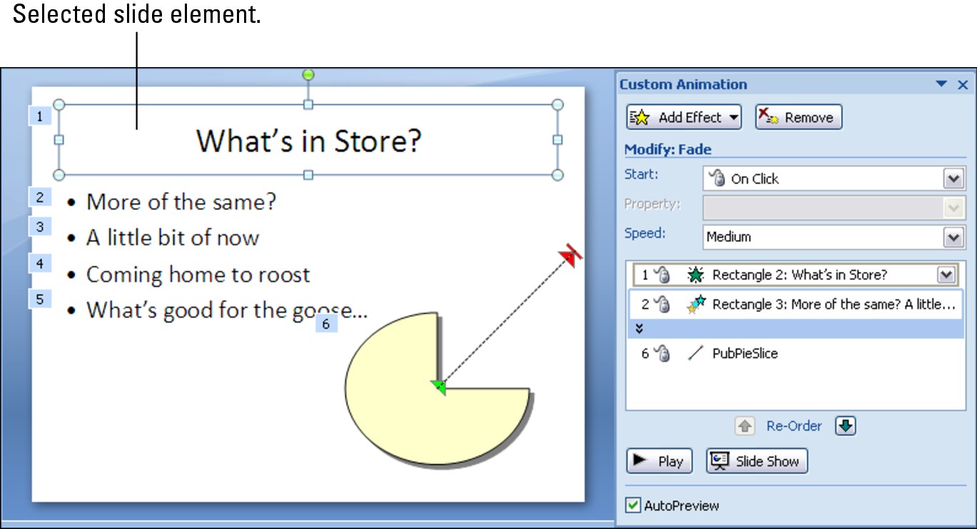 Figure 1-5: Select a slide element in order to animate it.